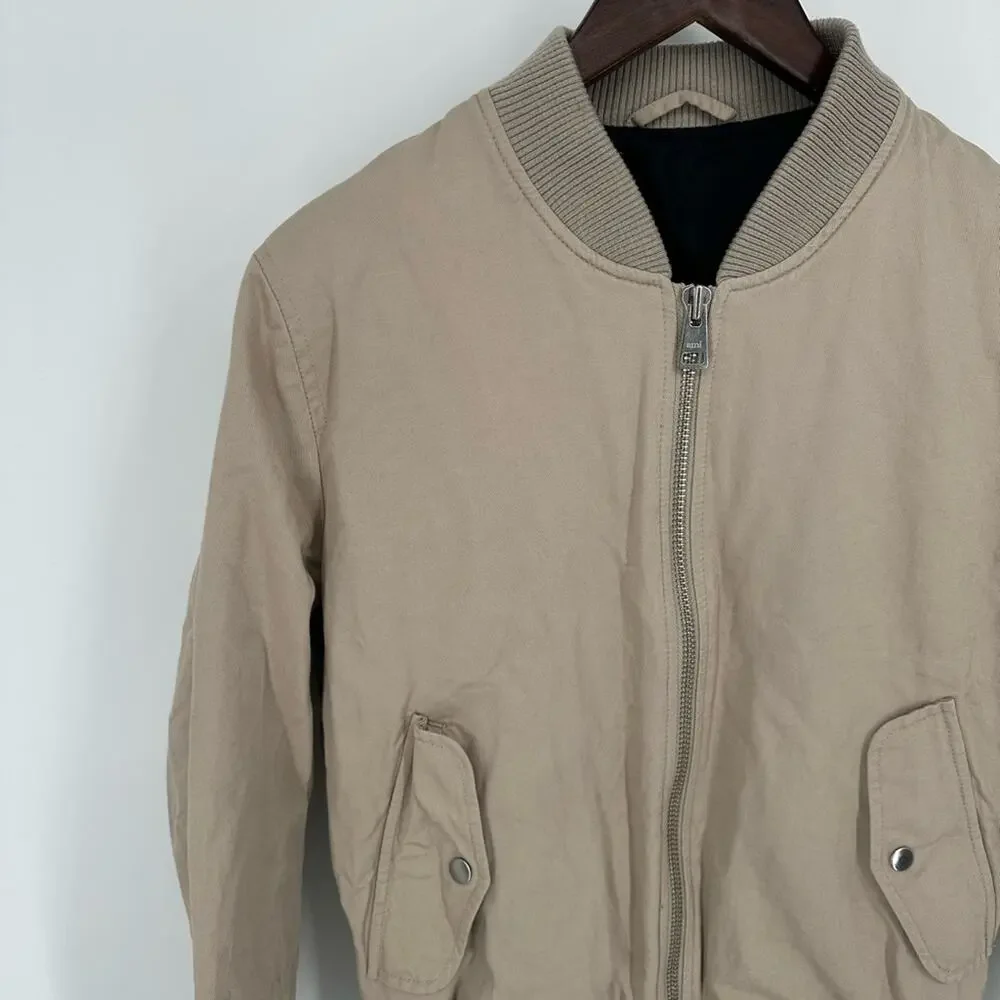 AMI PARIS Beige Bomber Jacket Designer Size Small Full Zip Classic Cotton Linen